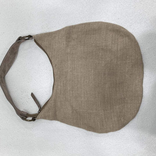 Womens Beige Beaded Inner Pocket Leather Shoulder Strap Zipper Hobo Bag image number 2