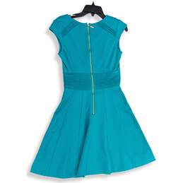 Eliza J Womens Blue Pleated V-Neck Cap Sleeve Back Zip Fit & Flare Dress Size 4 alternative image