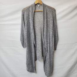 Eileen Fisher Open Front Open Knit 100% Linen Cardigan Sweater in Heather Gray L