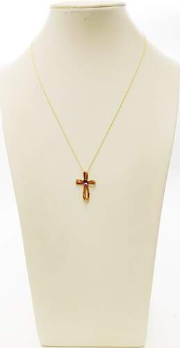 10k Yellow Gold Amethyst Cross Pendant Necklace 2.2g