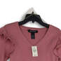 NWT Womens Pink Knitted V-Neck Long Sleeve Pullover Sweater Size 10/12 image number 3