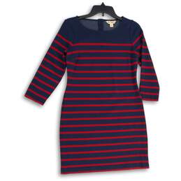 Brooks Brothers Womens Navy Blue Red Striped Fleece Sheath Dress Size Small
