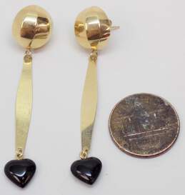 14K Yellow Gold Domed Black Heart Dangle Earrings 2.8g alternative image