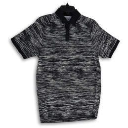 Mens Black White Space Dye Short Sleeve Spread Collar Polo Shirt Size Small