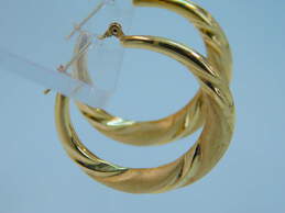 14K Gold Smooth & Brushed Textured Twisted Puffed Hoop Earrings 2.4g alternative image