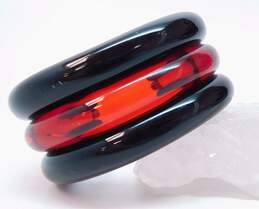 Vintage Mid Century Modern Dark & Translucent Red Plastic Tubular Cuff Bracelet 76.3g