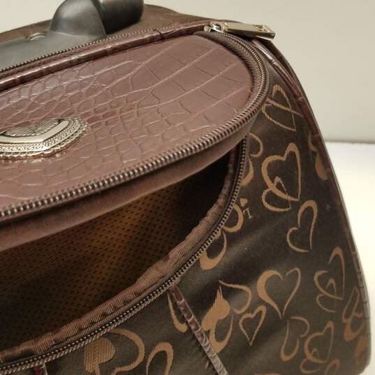 Unbranded Heart Jacquard Brown Luggage w/ Carry-On image number 4