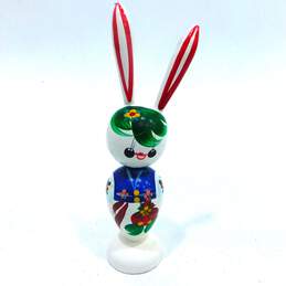 Vintage Kokeshi Wooden Hand Painted Bunny Rabbit Bobblehead Dolls alternative image