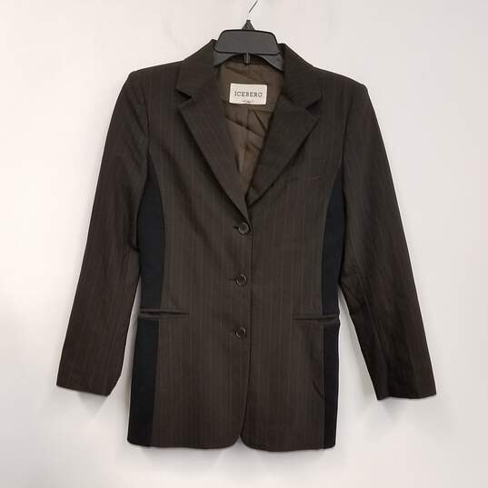 Iceberg Womens Brown Striped Long Sleeve Single Breasted Blazer Size XS image number 1