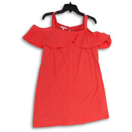 Womens Pink Sleeveless Ruffle Cold Shoulder Back Button Mini Dress Size S
