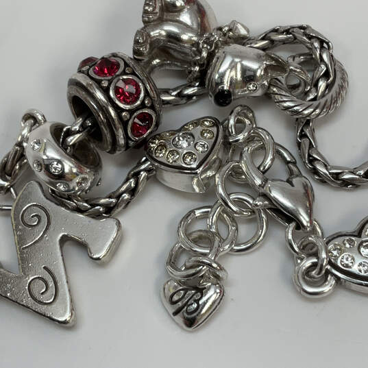 Designer Brighton Silver-Tone Shiny Rhinestone Hearts Charm Bracelet image number 4