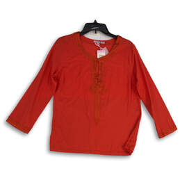 NWT Womens Red Henley Neck Long Sleeve Pullover Blouse Top Size Small
