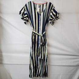 Mystree Faraway Women's Striped Button-Up Flare Dress Size M