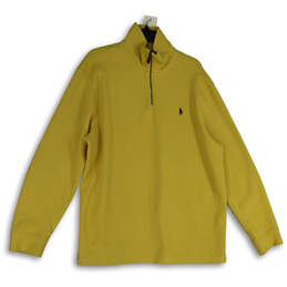 Mens Yellow Collared Quarter Zip Long Sleeve Pullover Sweater Size XL