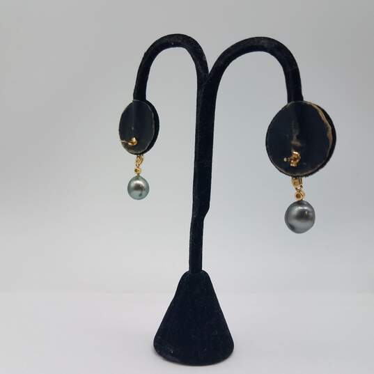 14k Gold Dark FW Pearl Diamond Dangle Earrings 3.9g image number 4