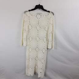 Trina Women White Floral Knit Dress Sz M