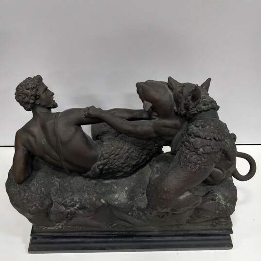 Shepherd with His Dog Fighting a Panther Cast Metal Statue image number 5