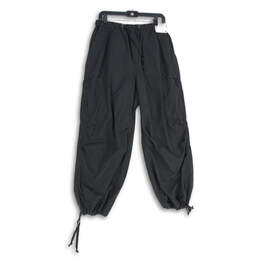 NWT Womens Black Relaxed Fit Drawstring Parachute Trouser Pants Size Small