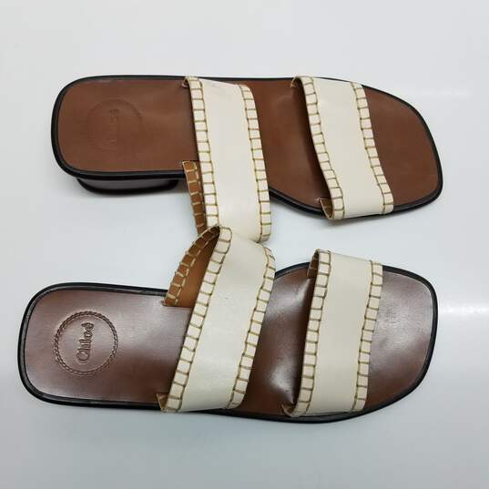 AUTHENTICATED Chloe Brown & White Leather Slides Size 39 image number 3