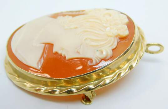 Vintage 14K Yellow Gold Carved Shell Cameo Pendant Brooch 5.9g image number 3