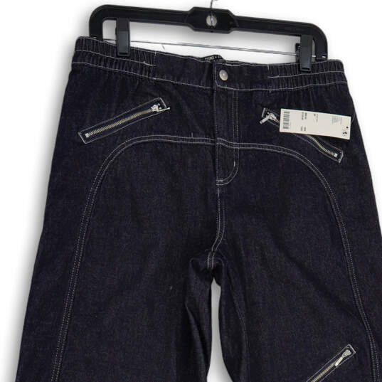 NWT Womens Black Denim Dark Wash Elastic Waist Wide Leg Baggy Jeans Size 29 image number 3