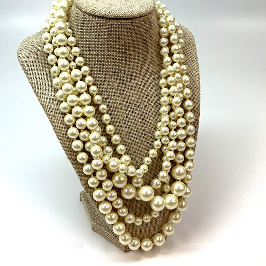 Designer J. Crew Gold-Tone Faux Pearl Multi Strand Classic Beaded Necklace image number 1