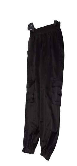 Womens Black Elastic Waist Tapered Leg Casual Cargo Pants Size XS