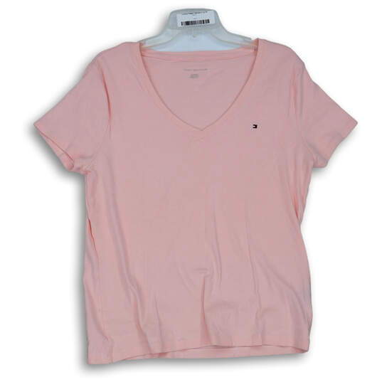 Womens Pink Short Sleeve V-Neck Stretch Pullover T-Shirt Size X-Large image number 1