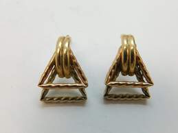 14K Tri Color Gold Geometric Textured Triangle Post Earrings 2.3g