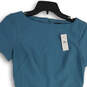 NWT Womens Blue Short Sleeve Round Neck Belted Back Zip Sheath Dress Size 8 image number 3