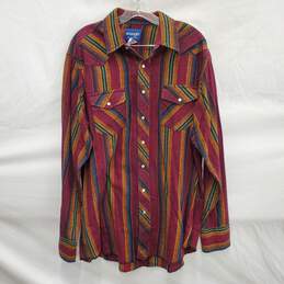 VTG Wrangler MN's Aztec Pearl Snap 100% Cotton Multi Color Long Sleeve Shirt Size XL