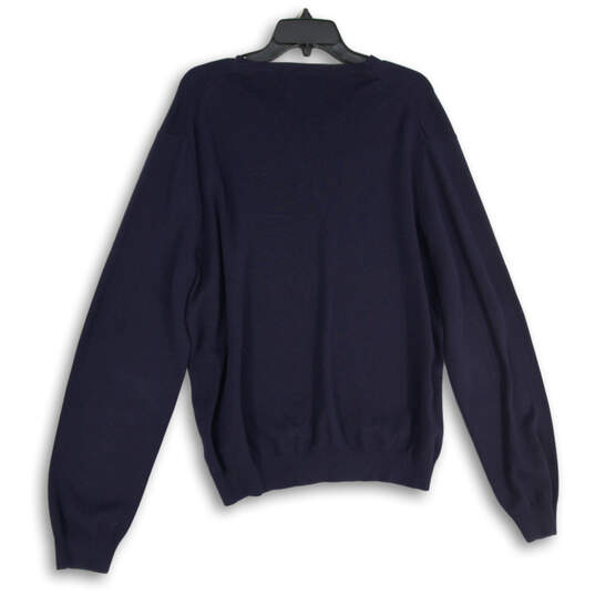 Mens Navy Blue Knitted V-Neck Long Sleeve Pullover Sweater Size XL image number 2