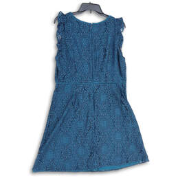 Womens Blue Lace Eyelet Sleeveless Round Neck Back Zip A-Line Dress Size 12 alternative image