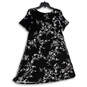 NWT Womens Black White Floral Short Sleeve Pullover Tunic Top Size Medium image number 2