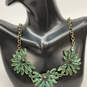 Designer J. Crew Gold-Tone Emerald Green Crystal Stone Statement Necklace image number 1