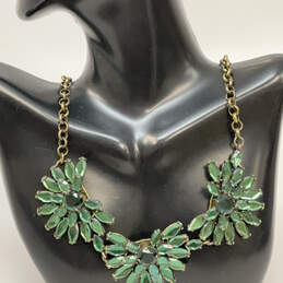 Designer J. Crew Gold-Tone Emerald Green Crystal Stone Statement Necklace