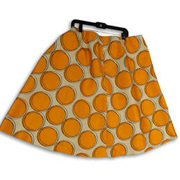 Womens Orange Beige Polka Dot Back Zip Knee Length Flare Skirt Size 22