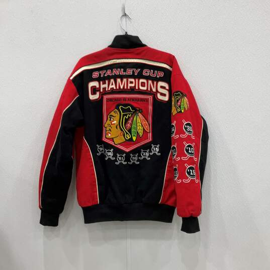 Mens Red Black Chicago Blackhawks Stanley Cup Champions NHL Hockey Jacket Size S image number 2