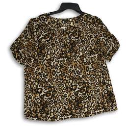 Talbots Womens Brown Black Leopard Print Short Sleeve Pullover Blouse Top Sz XLP