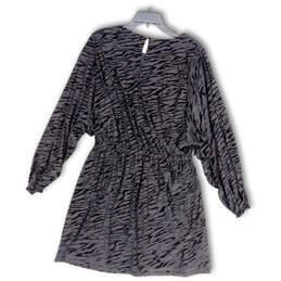Womens Gray Black Animal Print Key Holeback Long Sleeve Mini Dress Size L alternative image