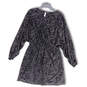 Womens Gray Black Animal Print Key Holeback Long Sleeve Mini Dress Size L image number 2