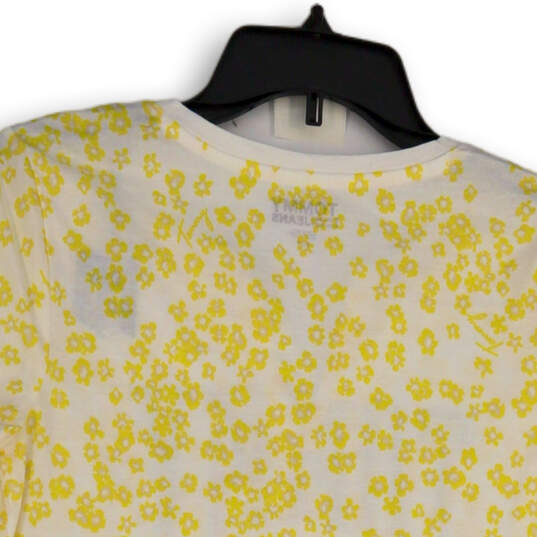 Womens White Yellow Floral Short Sleeve Split Neck Pullover T-Shirt Size S image number 4