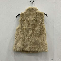 Womens Beige Rabbit Fur Lined Sleeveless Collared Full-Zip Vest Size Large alternative image