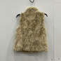 Womens Beige Rabbit Fur Lined Sleeveless Collared Full-Zip Vest Size Large image number 2