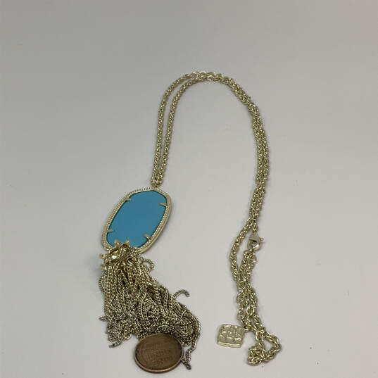 Designer Kendra Scott Gold-Tone Tassel Blue Pendant Necklace With Dust Bag image number 2