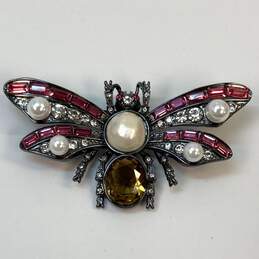 Designer Joan Rivers Multicolor Crystal Stone Faux Pearl Moth Bee Brooch Pin alternative image