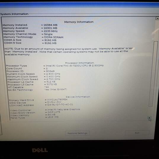 DELL Inspiron 5567 15in Laptop Intel i5-7200U CPU 16GB RAM & HDD image number 9