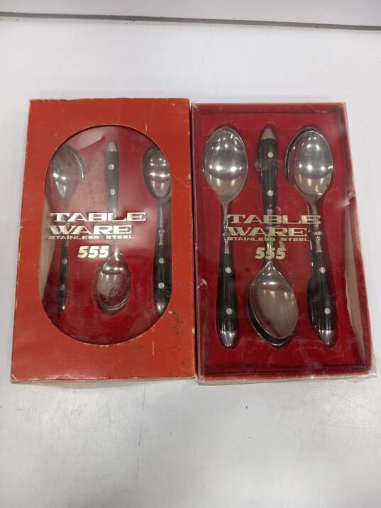 Vintage Pair of Table Wares Stainless Steel Spoons Sets image number 1