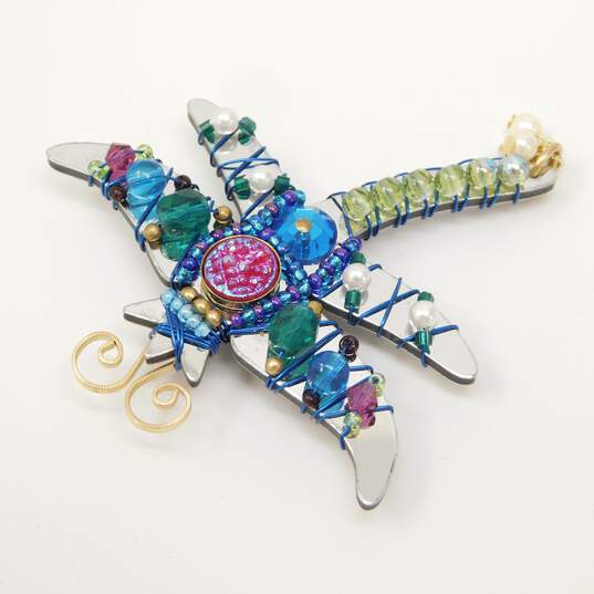 Artisan Liztech Silver & Gold Tone Icy Beaded Dragonfly Insect Brooch 10.0g image number 1
