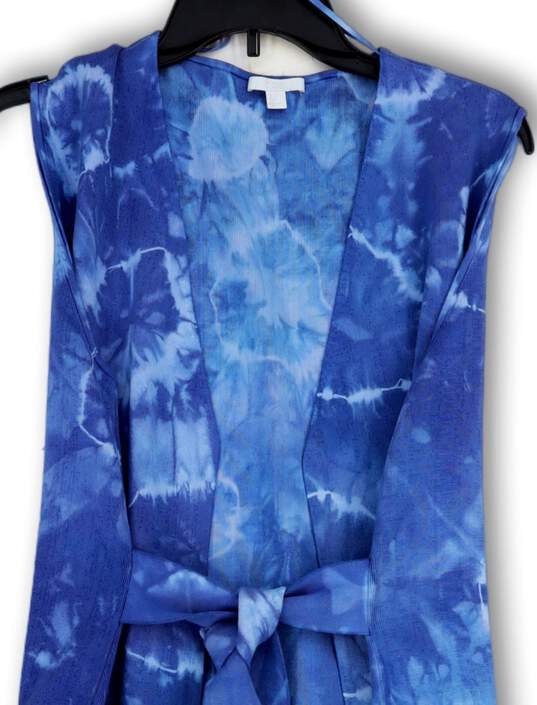 Womens Blue Tie Dye Sleeveless Regular Fit Long Waist Tie Robe Size Medium image number 3